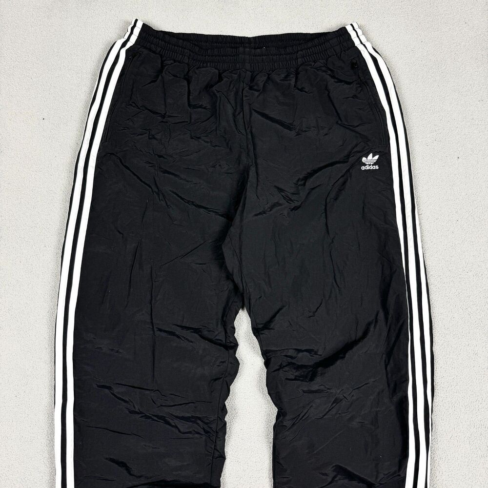 Adidas Mens XL Black Lined Tracksuit Pants Nylon Wind Pants Zipper Cuff